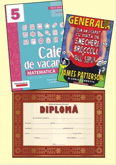 Pachet Caiet vacanta matematica cls a V-a + Cum am scapat cu viata de smecheri, broccoli si dealul serpilo + diploma