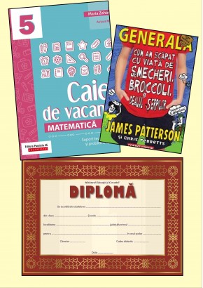Pachet Caiet vacanta matematica cls a V-a + Cum am scapat cu viata de smecheri, broccoli si dealul serpilo + diploma