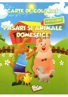 Carte de colorat cu abtibilduri Pasari si animale domestice